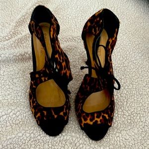 Schutz leopard tie up open toe shoe